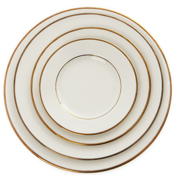 Victoria gold rimmed plates - various sizes - bread plate, salad/dessert plate, luncheon plate and dinner plate