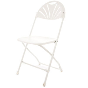 White fan back folding chair