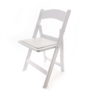 white resin padded folding chair