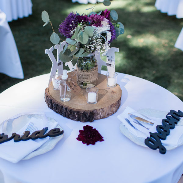 36-inch round table - decorated for bride and groom
