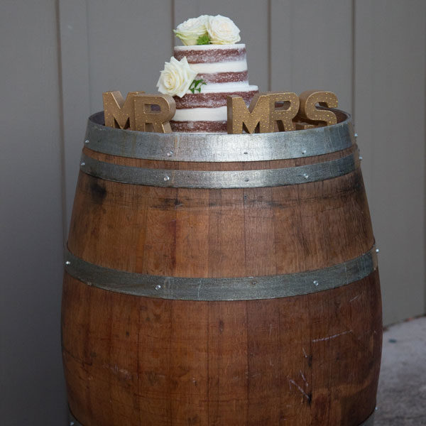 Wine barrel used for cake display