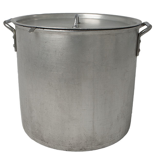 Large 50-quart stock pot with lid and ladle